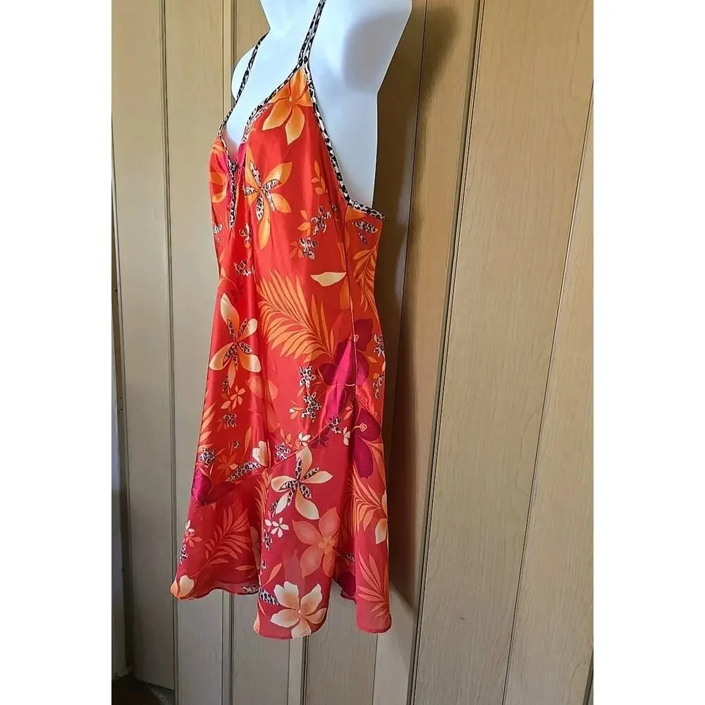 Secret Treasures Women's Sexy Nightgown Large Orange Floral Animal Print Straps
